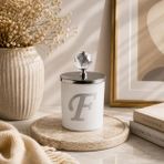 Tiem Concept Kişiye Özel Harfli Kokulu Bardak Mum - Kristal Tepelikli Özel Tasarım Beyaz Cam Mum, Ev ve Oda Kokusu, Hediyelik Dekoratif Mum 150g (Silver, Vanilya, N)
