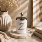 Tiem Concept Kişiye Özel Harfli Kokulu Bardak Mum - Kristal Tepelikli Özel Tasarım Beyaz Cam Mum, Ev ve Oda Kokusu, Hediyelik Dekoratif Mum 150g (Silver, Vanilya, Z)