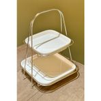 Tiesa Home 2 Katlı Kare Gümüş Metal Standlı Mika Sunumluk Şekerlik Lokumluk Kurabiyelik