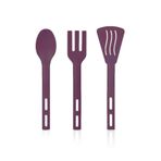 Tiesa Home 3lü Mini Plastik Spatula Kaşık Çatal Servis Seti Takımı Mor