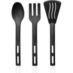 Tiesa Home 3lü Mini Plastik Spatula Kaşık Çatal Servis Seti Takımı Siyah Renk Kaliteli Plastik Malzemeden