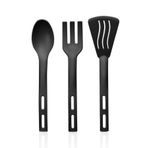 Tiesa Home 3lü Mini Plastik Spatula Kaşık Çatal Servis Seti Takımı Siyah