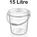 Tiesa Home Plastik Şeffaf 15 Litre Kulplu Kapaklı Temizlik Çöp Erzak Su Kovası - Beyaz - 15 lt