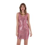 Tiffany | Pul Payetli Mini Slim Abiye Elbise (Pudra, XL)