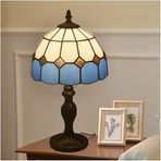 Tiffany Tarzı Lambalar Vitray Küçük Masa Lambası 15 Ihes Uzun Vitray 8 Ihes Geniş Abajur Vintage Antik Vurgu Lambası Akdeniz El Yapımı Komodin Gece Lambası, Mavi