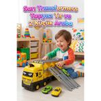Tıfıl Toys 2 Metre Yarış Pistli Transformer 2 Metal Arabalı 24 Araç Dev Taşıyıcı Yarış Pistli Oyuncak Tır