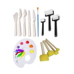 Tifoys Palet Rulo Fırça Ponpon Resim Fırçası ve Plastik Spatula 1 Paket Resim Hobi Sanat Etkinlik Resim Set