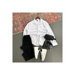 tiggir moda Erkek Oversize Kumaş Uzun Kollu Fitilli Gömlek Pantolon 2'li Takım