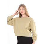 Tight Lady Kadın %100 Pamuk Açık Haki Ultra Kalite Diagonel Şardonsuz 3 iplik Bisiklet Yaka Basic Sweatshirt