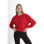 Tight Lady Kadın %100 Pamuk Kırmızı Ultra Kalite Diagonel Şardonsuz 3 iplik Bisiklet Yaka Basic Sweatshirt