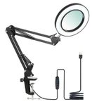 Tignapoo 8x Büyüteçli Esnek Kelepçeli Masa Lambası Salıncak Kolu Kısılabilir LED'ler Masa Lambası 3 Renk Modu ve 10 Parlaklık Seviyesi Okuma Çalışma Çalışma Işığı