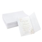 TIGYGY 30'lu Paket Parşömen Kağıdı, 5x7 Davetiyeler için Önceden Katlanmış Vellum Ceketler, Şeffaf Parşömen Düğün Davetiyeleri Ceketleri, Düğün Ceketi için Parşömen Kağıdı, Doğum Günü Davetiyesi