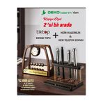 TİK TOK DOĞAL AHŞAP - EL YAPIMI - KİŞİYE ÖZEL İSİMLİ - Newton Denge Topları + KALEM ve TELEFN STANDI Saatli TİKTOP Denge Topu - -