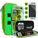 TIKOdirect Carrying Case Accessories for Switch OLED, Portable Travel Case with Soft Protective Case, Screen Protectors and 4 Thumb Grip caps, Green