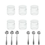 Tikwisdom 1 takım (6 Çiçek Tipi Tatlı Kaşığı ile 6 Kavanoz) Yoğurt Kavanozu Kapaklı Puding Kavanozu Yedek Cam Kavanozlar -Dikey Şerit 100ml (3.5 oz)