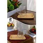 Tilbe Home 2'li Bambu Kapaklı Morning Çay Bardağı Seti Kulplu Isıya Dayanıklı Keyfi-ala Cam Bardak 180 ml.