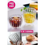 Tilbe Home 2'li Çift Cidarlı Burgulu Kristal Cam Bardağı Çay Süt Kahve Kupası Sıcak & Soğuk Retro Bardak Seti