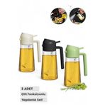 Tilbe Home 3 Adet Çift Fonksiyonlu Yağdanlık 450ml Zeytinyağı Sıvıyağ Cam Şişe Sprey Airfryer Yağlık Sirkelik