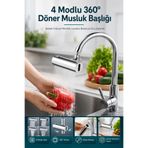 Tilbe Home 4 Modlu 360° Döner Akıllı Musluk Başlığı Şelale Fıskiye Mutfak Armatür Lavabo Batarya Çeşme Ucu