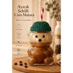 Tilbe Home Ayıcık Şekilli Cam Su Matarası 600 ml Beyaz Pipetli Kapaklı Suluk Soğuk İçecek Kokteyl Bardağı Sevim