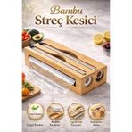 Tilbe Home Bambu Streç Kesici 2 Bölmeli Kapaklı Streç Film Folyo Kutusu Mutfak Dolap İçi Organizer Düzenleyici
