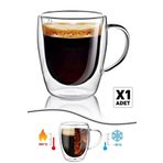 Tilbe Home Çift Cidarlı Cam Bardak Kupa 310 ml Ev Ofis Espresso Kahve Fincanı Borosilikat Kulplu Çay Bardağı
