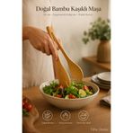 Tilbe Home Doğal Bambu Kaşıklı Maşa 30 cm Ahşap Salata Maşası Ekmek Pasta Servis Maşası Geniş Ağızlı Mutfak Maş