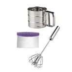 Tilbe Home Un Eleği Kakao Pudra Eleme + Çelik Yumurta Çırpıcı Mikser Karıştırıcı + Hamur Kesici Spatula