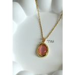 Tilde Pembe Kedi Gözü Taşlı Vintage Kadın Kolye Paslanmaz Çelik Kararmaz Gold Kolye