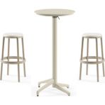 Tilia 2 Kişilik Polipropilen Bar Masa Takımı Bej (Moon Katlanır Bar Masası Ø60 cm + Duo Bar Taburesi)