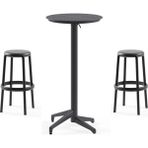 Tilia 2 Kişilik Polipropilen Bar Masa Takımı Siyah (Moon Katlanır Bar Masası Ø60 cm + Duo Bar Taburesi)