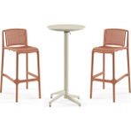 Tilia 2 Kişilik Polipropilen Bar Masa Takımı Terrakota Bej (Moon Katlanır Bar Masası Ø60 cm + Nes Bar Sandalyesi 75 Cm)