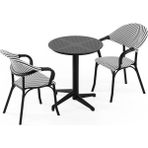 Tilia 2 Kişilik Polipropilen Masa Takımı Siyah, Siyah Beyaz File (Moon Katlanır Masa Ø60 cm + Flash-N Kollu Sandalye) - Bahçe, Balkon, Teras, Veranda, Havuz Başı, Dış Mekan, Kafe, Restoran, Otel İçin - Siyah - Siyah