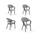 Tilia 4 Adet Flash-N Polipropilen Kollu Sandalye Siyah Ayak, Siyah Beyaz File - Bahçe, Balkon, Teras, Havuz Kenarı, İç ve Dış Mekan, Kafe, Restoran İçin, İstiflenebilir