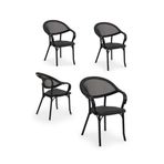 Tilia 4 Adet Flash-N Polipropilen Kollu Sandalye Siyah File - Bahçe, Balkon, Teras, Havuz Kenarı, İç ve Dış Mekan, Kafe, Restoran İçin, İstiflenebilir, UV Korumalı, Dayanıklı