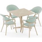 Tilia 4 Kişilik Polipropilen Bahçe, Balkon, Kafe Masa Takımı Bej, Yeşil Bej File (Moon Katlanır Masa 80X80 cm + Flash-N Kollu Sandalye) - Beyaz - Yeşil - 80 x 80 cm