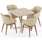 Tilia 4 Kişilik Polipropilen Masa Takımı Bej (Moon Katlanır Masa 80X80 cm + Shell-Wp Kollu Sandalye) - Bahçe, Balkon, Teras, Veranda, Havuz Başı, Dış Mekan, Kafe, Restoran, Otel İçin
