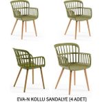Tilia Eva-N 4 Adet Polipropilen Kollu Sandalye Haki, Kayın Ayak
