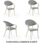 Tilia Flash-N 4 Adet Polipropilen Kollu Sandalye Bej Ayak, Mavi Beyaz File - Bahçe, Balkon, Teras, Veranda, Havuz Başı, Dış Mekan, Kafe, Restoran, Otel İçin