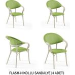 Tilia Flash-N 4 Adet Polipropilen Kollu Sandalye Bej Ayak, Yeşil File - Bahçe, Balkon, Teras, Veranda, Havuz Başı, Dış Mekan, Kafe, Restoran, Otel İçin