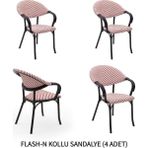 Tilia Flash-N 4 Adet Polipropilen Kollu Sandalye Siyah Ayak, Kırmızı Beyaz File - Bahçe, Balkon, Teras, Veranda, Havuz Başı, Dış Mekan, Kafe, Restoran, Otel İçin - Kırmızı - Beyaz