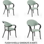Tilia Flash-N 4 Adet Polipropilen Kollu Sandalye Siyah Ayak, Yeşil Beyaz File - Bahçe, Balkon, Teras, Veranda, Havuz Başı, Dış Mekan, Kafe, Restoran, Otel İçin - Yeşil - Siyah