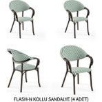 Tilia Flash-N 4 Adet Polipropilen Kollu Sandalye Venge Ayak, Yeşil Beyaz File - Bahçe, Balkon, Teras, Veranda, Havuz Başı, Dış Mekan, Kafe, Restoran, Otel İçin