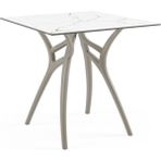 Tilia Ivy-L Polipropilen Masa Vizon Ayak Beyaz Mermer Desen Kompakt Tabla 77X77 cm - Dış Mekan, Bahçe, Balkon, Kafe, Restoran Için - Vizon - Krem