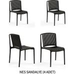 Tilia Nes 4 Adet Polipropilen Sandalye Siyah - Bahçe, Balkon, Teras, Veranda, Havuz Başı, Dış Mekan, Kafe, Restoran, Otel İçin