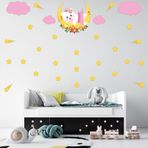 Tilki Dünyası Ay Üzerinde Yatan Sevimli Ayıcık Duvar Sticker Seti - 42 Parça Pembe Bulutlar ve Kayan Yıldızlar Dekoratif Bebek Odası Süsleme Çıkartması