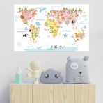 Tilki Dünyası Beyaz Eğitici Dünya Haritası Hayvanlar Alemi Duvar Sticker - 70x44 cm Türkçe Çocuk Odası Dekorasyonu - Kendinden Yapışkanlı Folyo