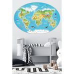 Tilki Dünyası Eğitici Dünya Haritası Oval Model 2 Çocuk Odası Duvar Sticker