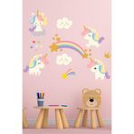 Tilki Dünyası Pembe Sevimli Unicorn Gökkuşağı Bulutlar ve Yıldızlar Çocuk Odası Sticker