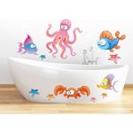 Tilki Dünyası Renkli Balıklar ve Ahtapot Duşakabin Banyo Sticker